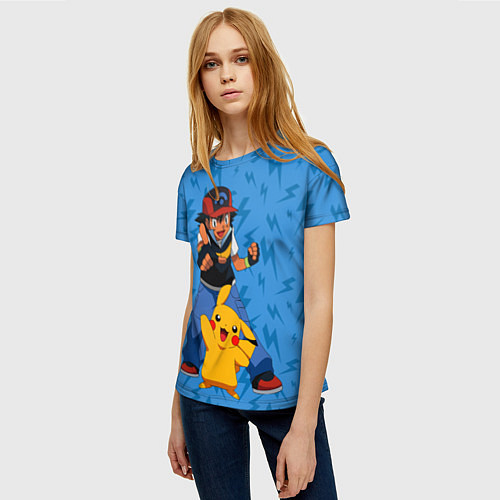Женская футболка Эш Кетчум и Пикачу / 3D-принт – фото 3