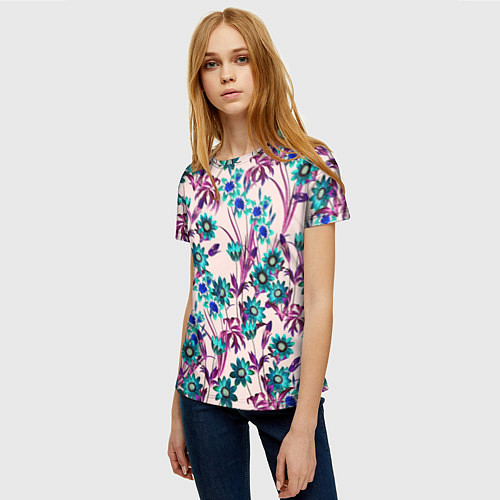 Женская футболка Цветы Летние Фиолетовые Рудбеки / 3D-принт – фото 3