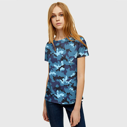 Женская футболка Камуфляж Тёмно-Синий Camouflage Dark-Blue / 3D-принт – фото 3