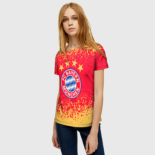Женская футболка Bayern munchen красно желтый фон / 3D-принт – фото 3