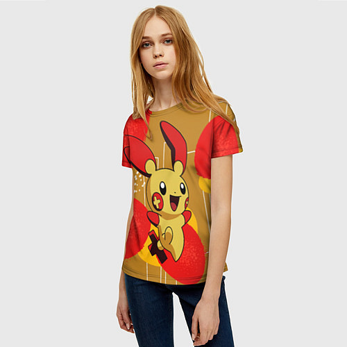 Женская футболка Веселый Пикачу с крестиком / 3D-принт – фото 3