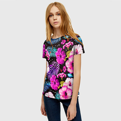 Женская футболка Floral pattern Summer night Fashion trend / 3D-принт – фото 3