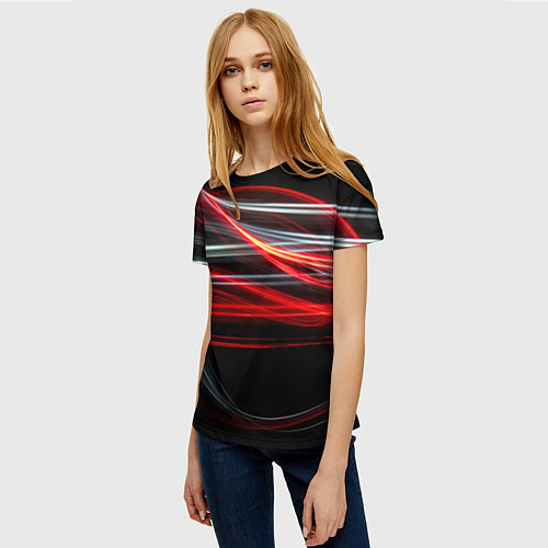 Женская футболка Волнообразные линии неона - Красный / 3D-принт – фото 3