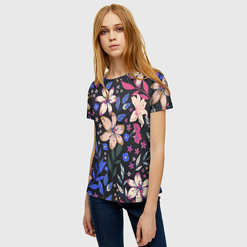 Женская футболка Цветы Красочные Лилии В Саду / 3D-принт – фото 3