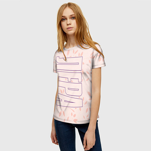 Женская футболка Имя Лера по-вертикали с розовым фоном / 3D-принт – фото 3