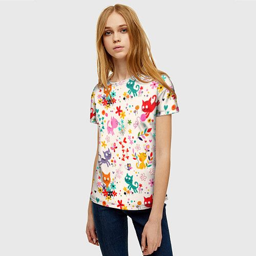 Женская футболка COLORFUL FUNNY KITTENS / 3D-принт – фото 3