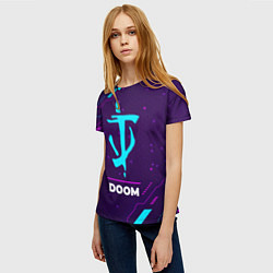 Футболка женская Символ Doom в неоновых цветах на темном фоне, цвет: 3D-принт — фото 2