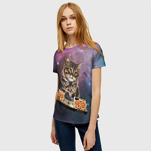 Женская футболка Космический котёнок диджей Space DJ Cat / 3D-принт – фото 3