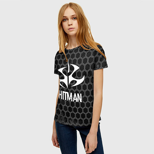 Женская футболка Hitman Glitch на темном фоне / 3D-принт – фото 3