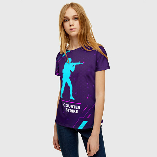 Женская футболка Символ Counter Strike в неоновых цветах на темном / 3D-принт – фото 3