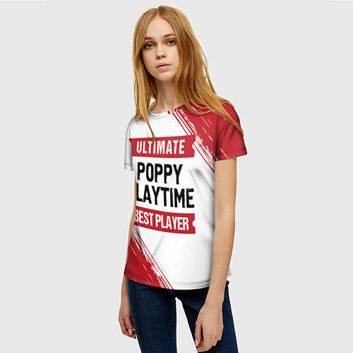 Женская футболка Poppy Playtime: красные таблички Best Player и Ult / 3D-принт – фото 3
