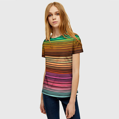 Женская футболка Multicolored thin stripes Разноцветные полосы / 3D-принт – фото 3