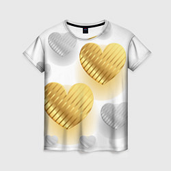 Футболка женская Золотые и серебряные сердца, цвет: 3D-принт