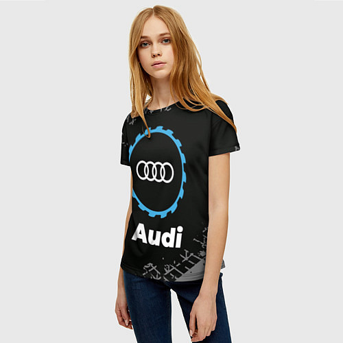 Женская футболка Audi в стиле Top Gear со следами шин на фоне / 3D-принт – фото 3