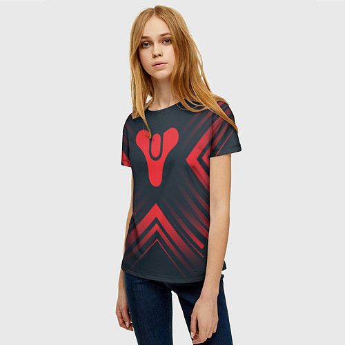 Женская футболка Красный Символ Destiny на темном фоне со стрелками / 3D-принт – фото 3