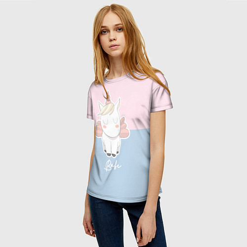 Женская футболка Малыш Единорог / 3D-принт – фото 3