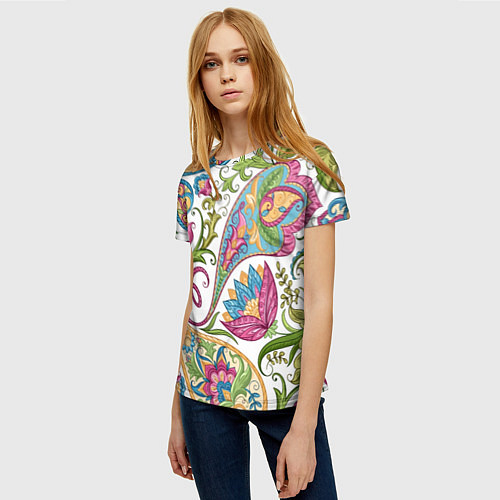 Женская футболка Fashionable floral Oriental pattern Summer 2025 / 3D-принт – фото 3