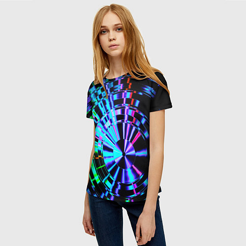 Женская футболка Неоновые дискообразные узоры - Синий / 3D-принт – фото 3