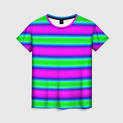 Футболка женская Зеленый и фиолетовые яркие неоновые полосы striped, цвет: 3D-принт