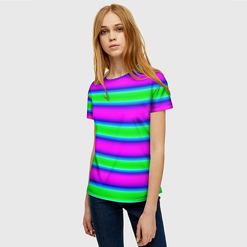 Женская футболка Зеленый и фиолетовые яркие неоновые полосы striped / 3D-принт – фото 3