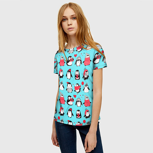 Женская футболка PENGUINS ON THE POSITIVE / 3D-принт – фото 3