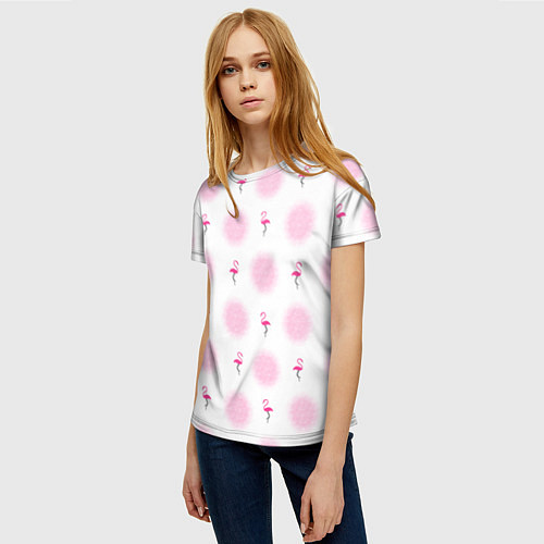 Женская футболка Фламинго и круги на белом фоне / 3D-принт – фото 3