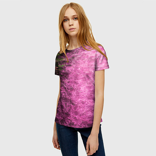 Женская футболка Неоновые волны на воде - Розовый / 3D-принт – фото 3