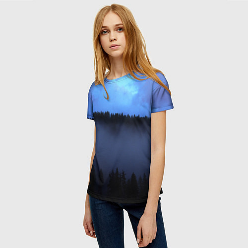 Женская футболка Неоновое небо над лесом / 3D-принт – фото 3