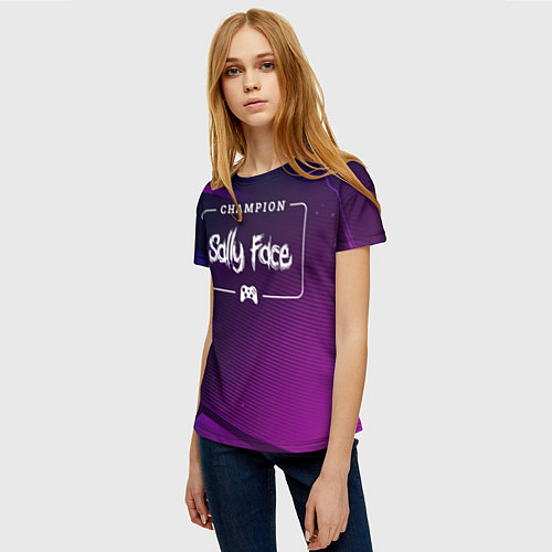 Женская футболка Sally Face Gaming Champion: рамка с лого и джойсти / 3D-принт – фото 3