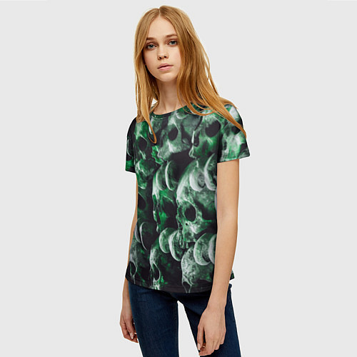 Женская футболка Множество черепов во тьме - Зелёный / 3D-принт – фото 3