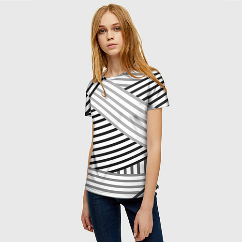 Женская футболка Полосатый узор в черно-белых цветах / 3D-принт – фото 3