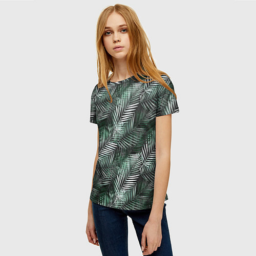 Женская футболка Листья пальмы на черном / 3D-принт – фото 3