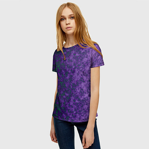 Женская футболка Marble texture purple green color / 3D-принт – фото 3