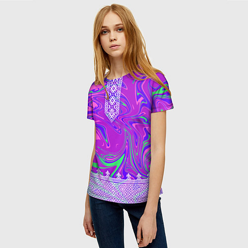 Женская футболка Славянская рубаха с разводами / 3D-принт – фото 3