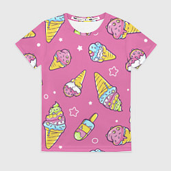 Футболка женская Разноцветное Мороженое Со Звёздочками, цвет: 3D-принт