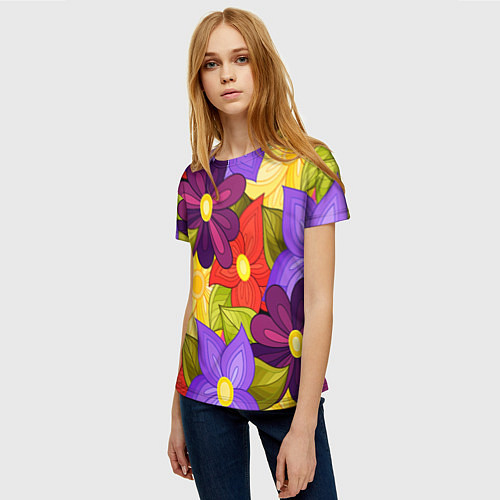 Женская футболка MULTICOLORED PANSIES / 3D-принт – фото 3