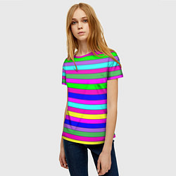 Футболка женская Multicolored neon bright stripes, цвет: 3D-принт — фото 2