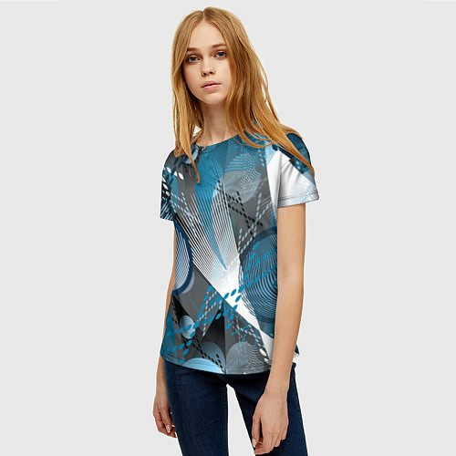 Женская футболка Абстрактный серо-синий принт / 3D-принт – фото 3