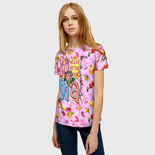 Женская футболка Слово МАМА в цветочках / 3D-принт – фото 3