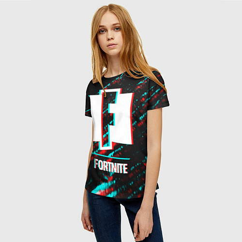 Женская футболка Fortnite в стиле Glitch Баги Графики на темном фон / 3D-принт – фото 3