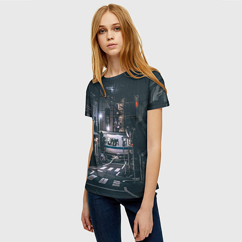 Женская футболка Ночная улица города - Белый / 3D-принт – фото 3