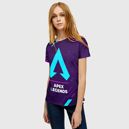 Женская футболка Символ Apex Legends в неоновых цветах на темном фо / 3D-принт – фото 3