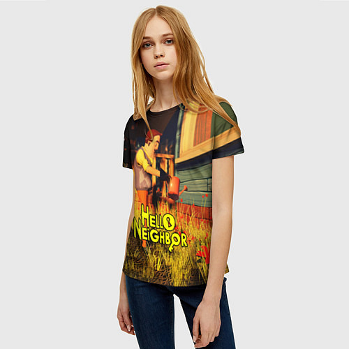 Женская футболка Hello Neighbor Привет сосед Сосед поливает / 3D-принт – фото 3