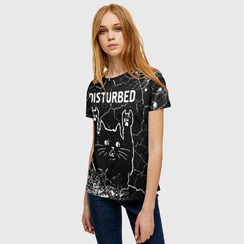 Женская футболка Группа Disturbed и Рок Кот / 3D-принт – фото 3