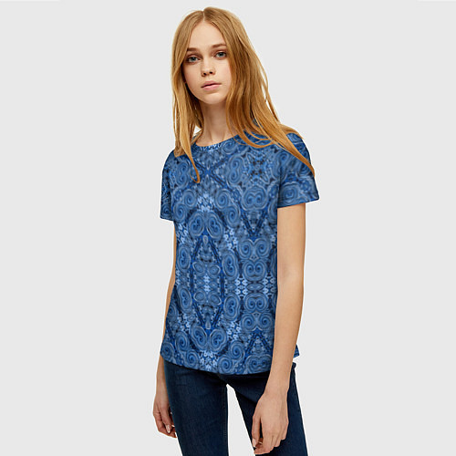 Женская футболка Gray blue ethnic arabic ornament / 3D-принт – фото 3