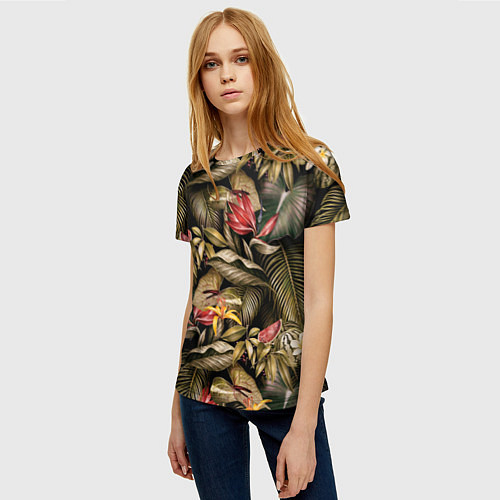Женская футболка Райский сад цветы и фрукты / 3D-принт – фото 3