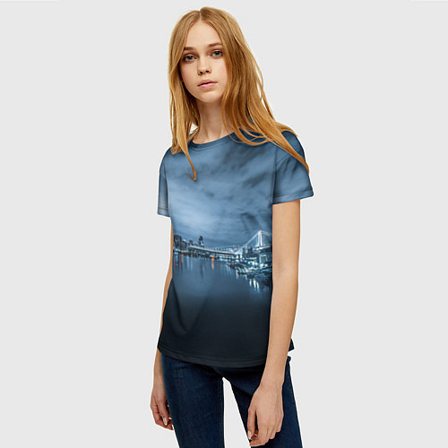 Женская футболка Неоновый город вдалеке и небо - Синий / 3D-принт – фото 3