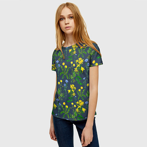 Женская футболка Одуванчики и другие полевые цветы - ботанический п / 3D-принт – фото 3