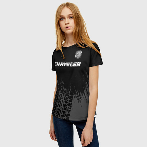 Женская футболка Chrysler Speed на темном фоне со следами шин / 3D-принт – фото 3