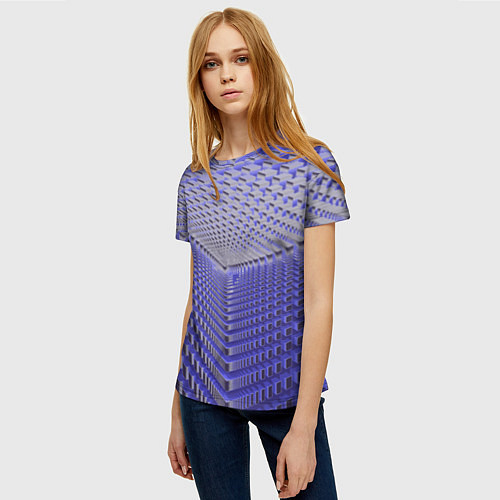 Женская футболка Неоновые кубы - оптическая иллюзия / 3D-принт – фото 3